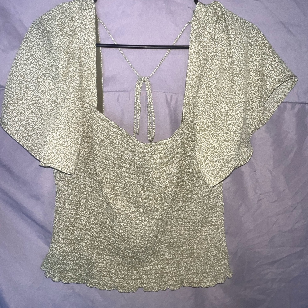 Abercrombie & Fitch Olive Green Floral Blouse Size XL